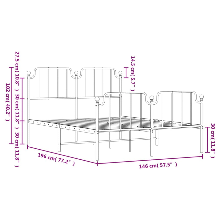 Bedframe Met Hoofd- En Voeteneinde Metaal 140 x 190 cm Wit met hoofdbord & voetbord