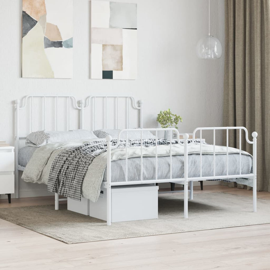 Bedframe Met Hoofd- En Voeteneinde Metaal 140 x 190 cm Wit met hoofdbord & voetbord