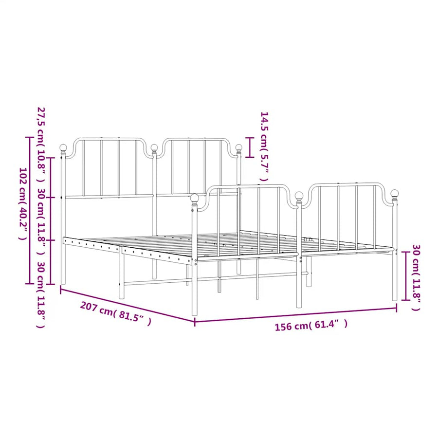 Bedframe Met Hoofd- En Voeteneinde Metaal 150 x 200 cm