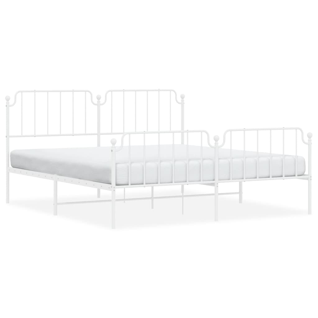 Bedframe Met Hoofd- En Voeteneinde Metaal 183 x 213 cm Wit met hoofdbord & voetbord