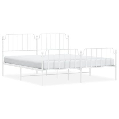 Bedframe Met Hoofd- En Voeteneinde Metaal 183 x 213 cm Wit met hoofdbord & voetbord
