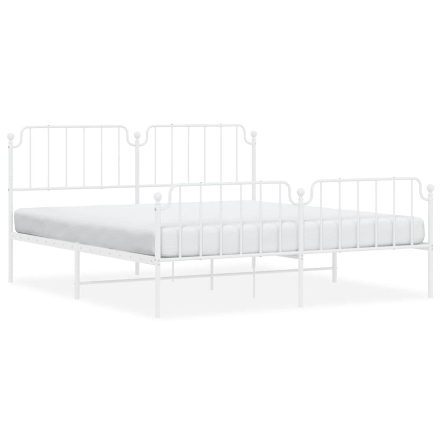 Bedframe Met Hoofd- En Voeteneinde Metaal 183 x 213 cm Wit met hoofdbord & voetbord