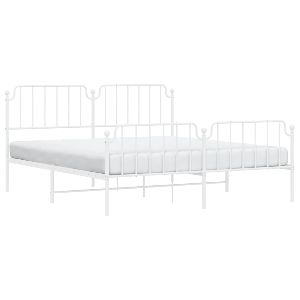 Bedframe Met Hoofd- En Voeteneinde Metaal 183 x 213 cm Wit met hoofdbord & voetbord