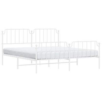 Bedframe Met Hoofd- En Voeteneinde Metaal 183 x 213 cm Wit met hoofdbord & voetbord