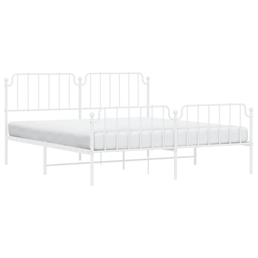 Bedframe Met Hoofd- En Voeteneinde Metaal 183 x 213 cm Wit met hoofdbord & voetbord