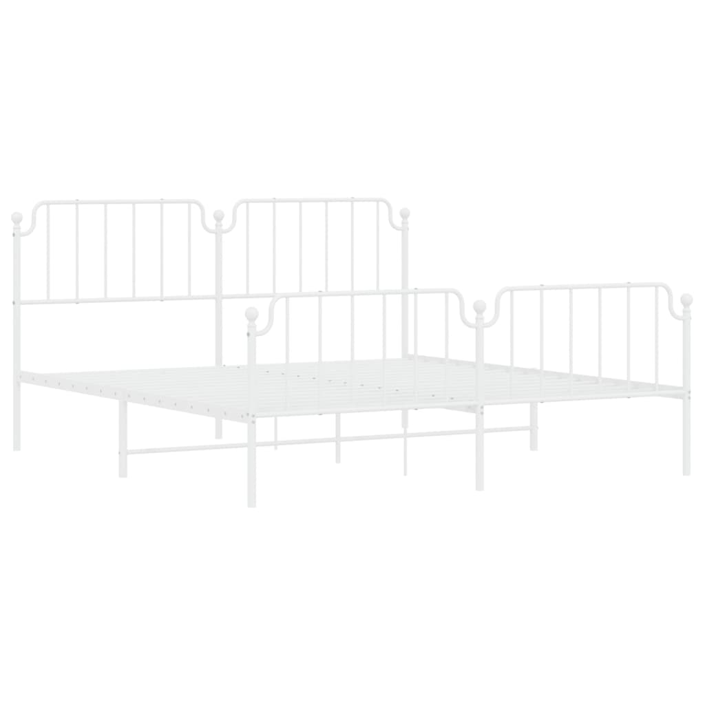 Bedframe Met Hoofd- En Voeteneinde Metaal 183 x 213 cm Wit met hoofdbord & voetbord