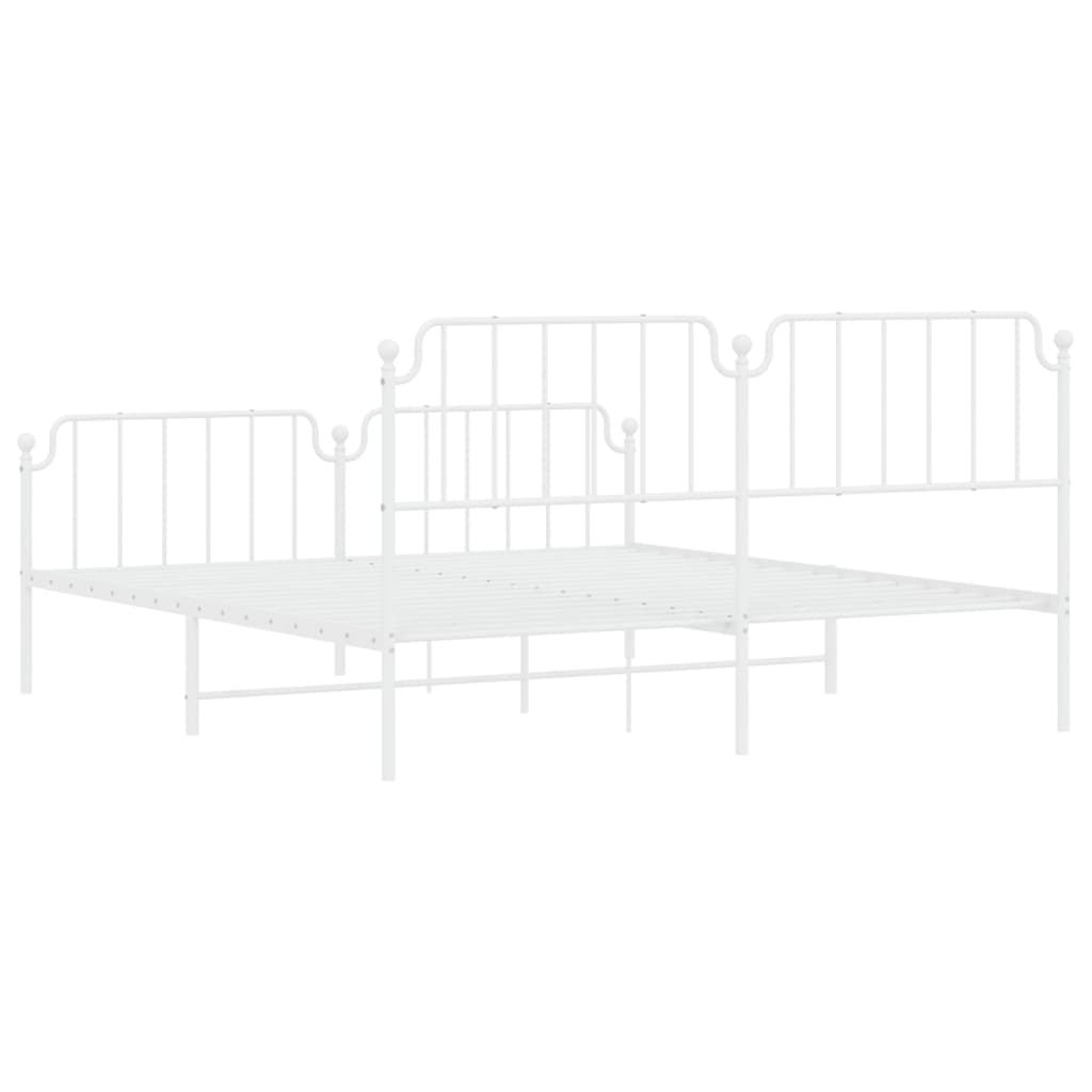 Bedframe Met Hoofd- En Voeteneinde Metaal 183 x 213 cm Wit met hoofdbord & voetbord