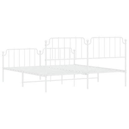 Bedframe Met Hoofd- En Voeteneinde Metaal 183 x 213 cm Wit met hoofdbord & voetbord