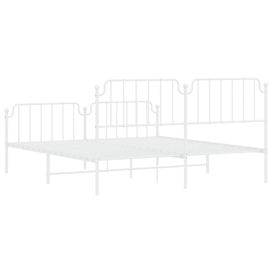 Bedframe Met Hoofd- En Voeteneinde Metaal 183 x 213 cm Wit met hoofdbord & voetbord