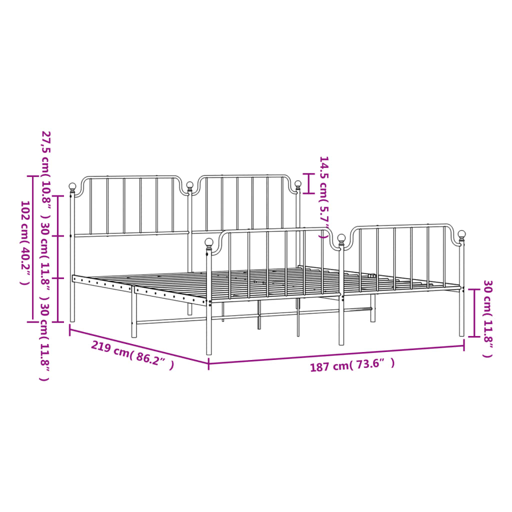 Bedframe Met Hoofd- En Voeteneinde Metaal 183 x 213 cm Wit met hoofdbord & voetbord