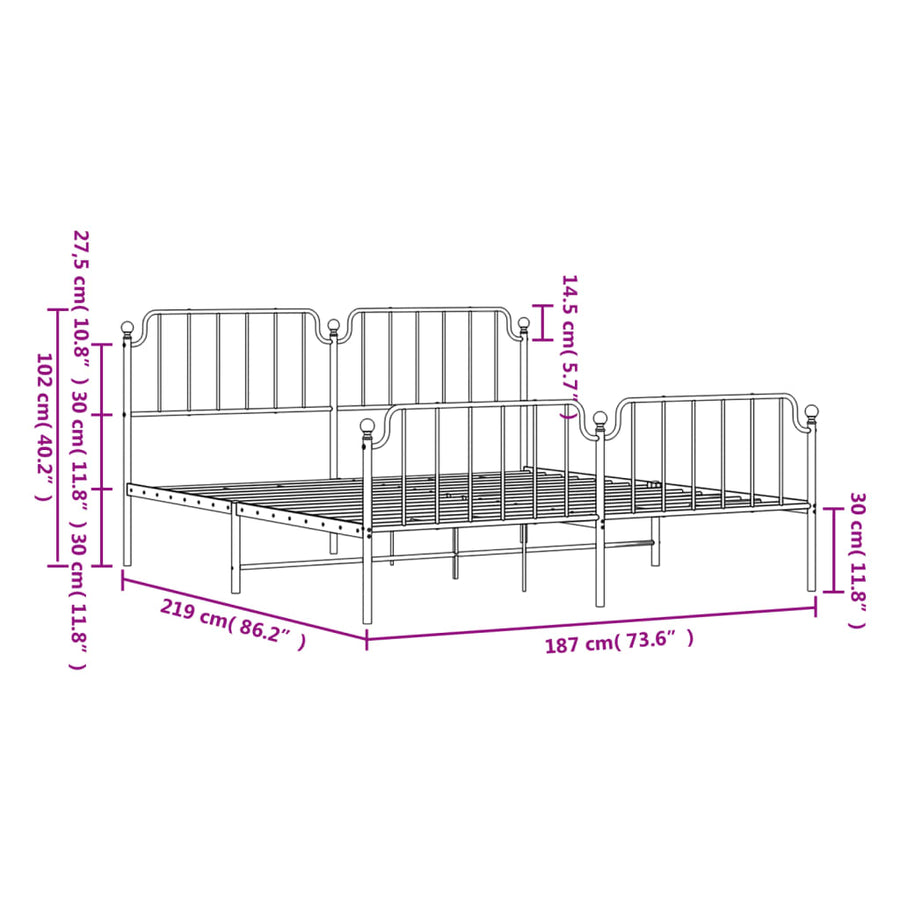 Bedframe Met Hoofd- En Voeteneinde Metaal 183 x 213 cm Wit met hoofdbord & voetbord