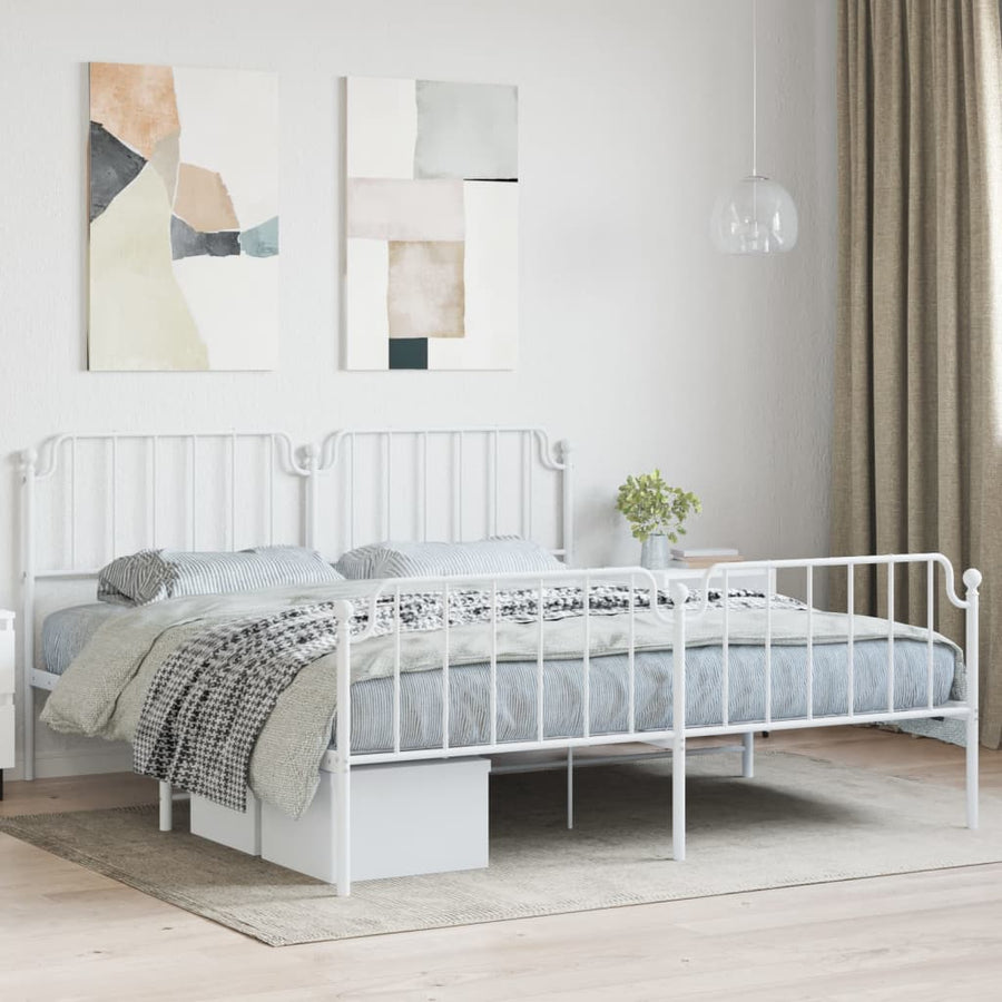Bedframe Met Hoofd- En Voeteneinde Metaal 183 x 213 cm Wit met hoofdbord & voetbord