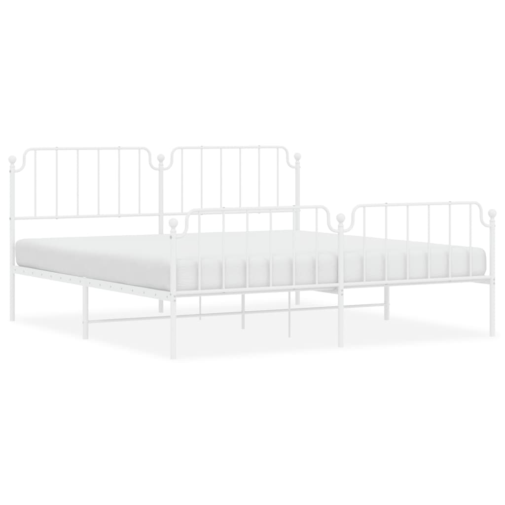 Bedframe Met Hoofd- En Voeteneinde Metaal 193 x 203 cm Wit met hoofdbord & voetbord