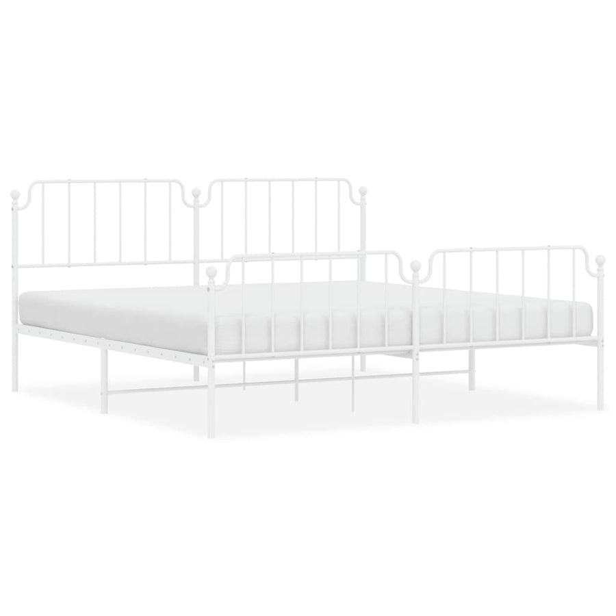 Bedframe Met Hoofd- En Voeteneinde Metaal 193 x 203 cm Wit met hoofdbord & voetbord