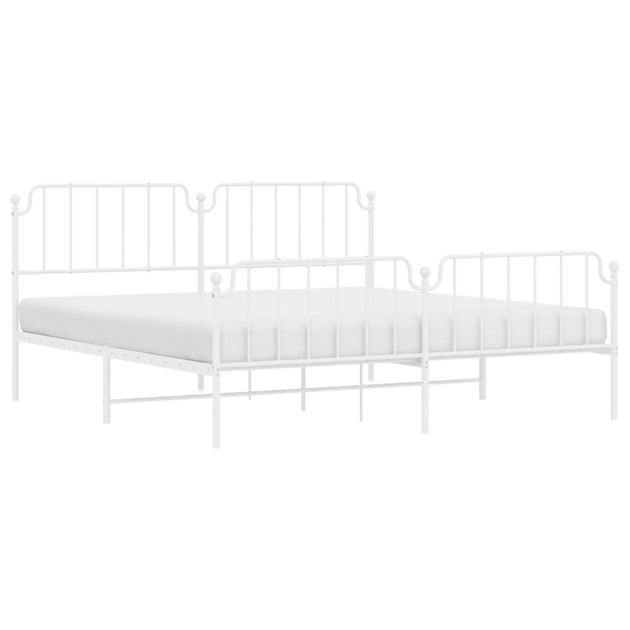 Bedframe Met Hoofd- En Voeteneinde Metaal 193 x 203 cm Wit met hoofdbord & voetbord