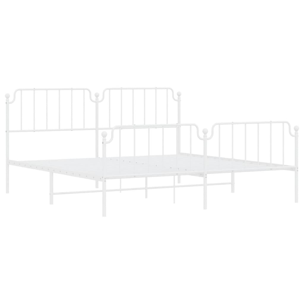 Bedframe Met Hoofd- En Voeteneinde Metaal 193 x 203 cm Wit met hoofdbord & voetbord