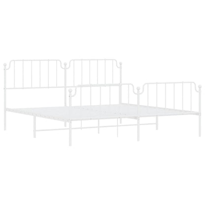 Bedframe Met Hoofd- En Voeteneinde Metaal 193 x 203 cm Wit met hoofdbord & voetbord