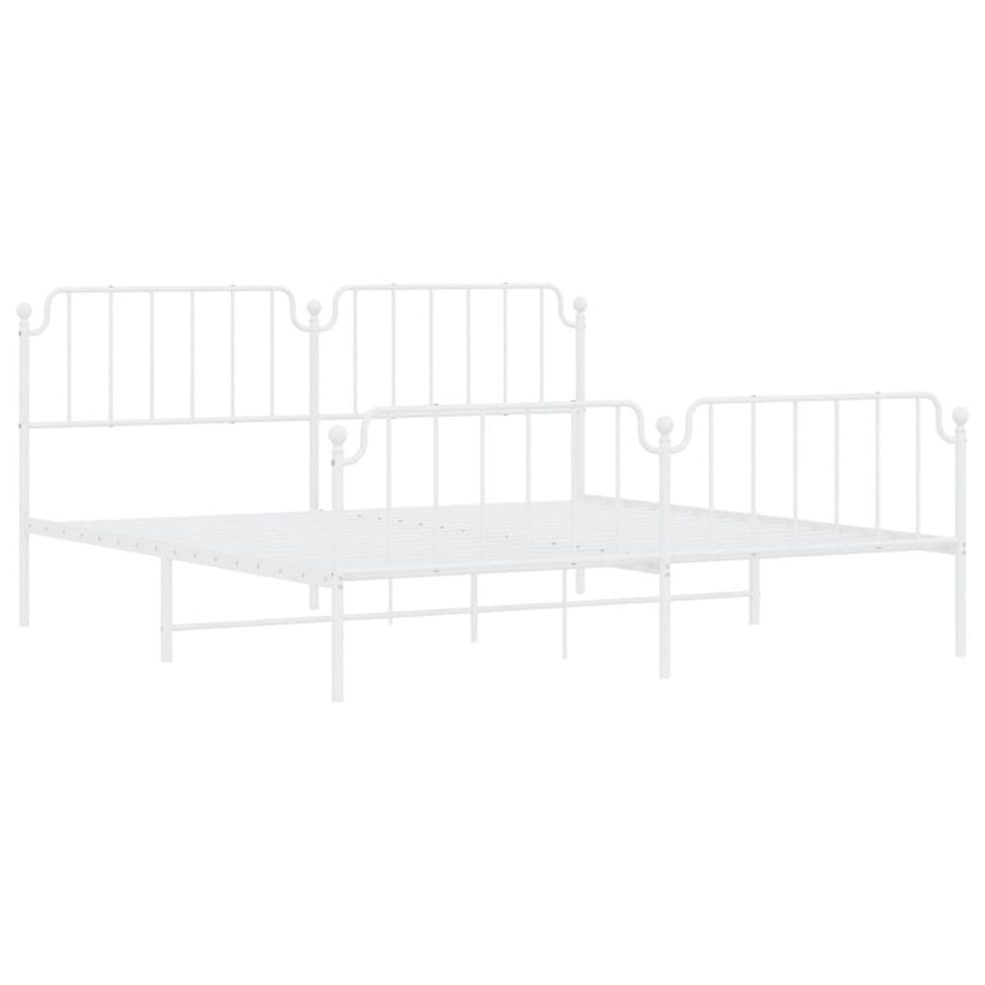 Bedframe Met Hoofd- En Voeteneinde Metaal 193 x 203 cm Wit met hoofdbord & voetbord