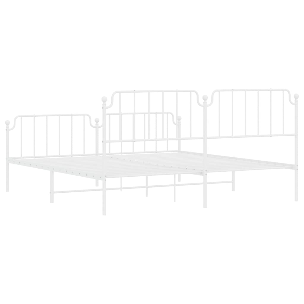Bedframe Met Hoofd- En Voeteneinde Metaal 193 x 203 cm Wit met hoofdbord & voetbord