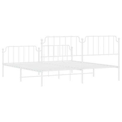 Bedframe Met Hoofd- En Voeteneinde Metaal 193 x 203 cm Wit met hoofdbord & voetbord