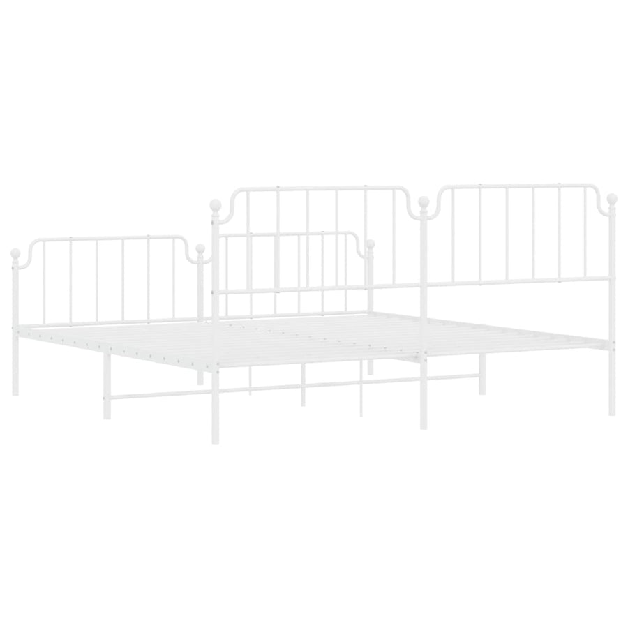 Bedframe Met Hoofd- En Voeteneinde Metaal 193 x 203 cm Wit met hoofdbord & voetbord