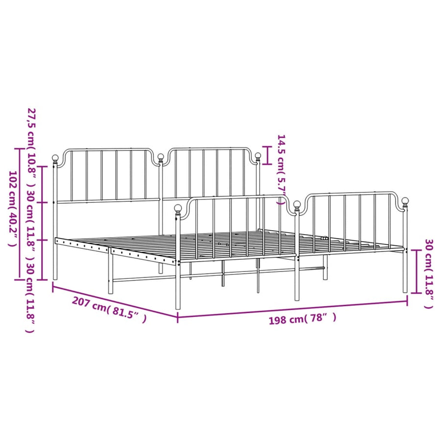 Bedframe Met Hoofd- En Voeteneinde Metaal 193 x 203 cm Wit met hoofdbord & voetbord