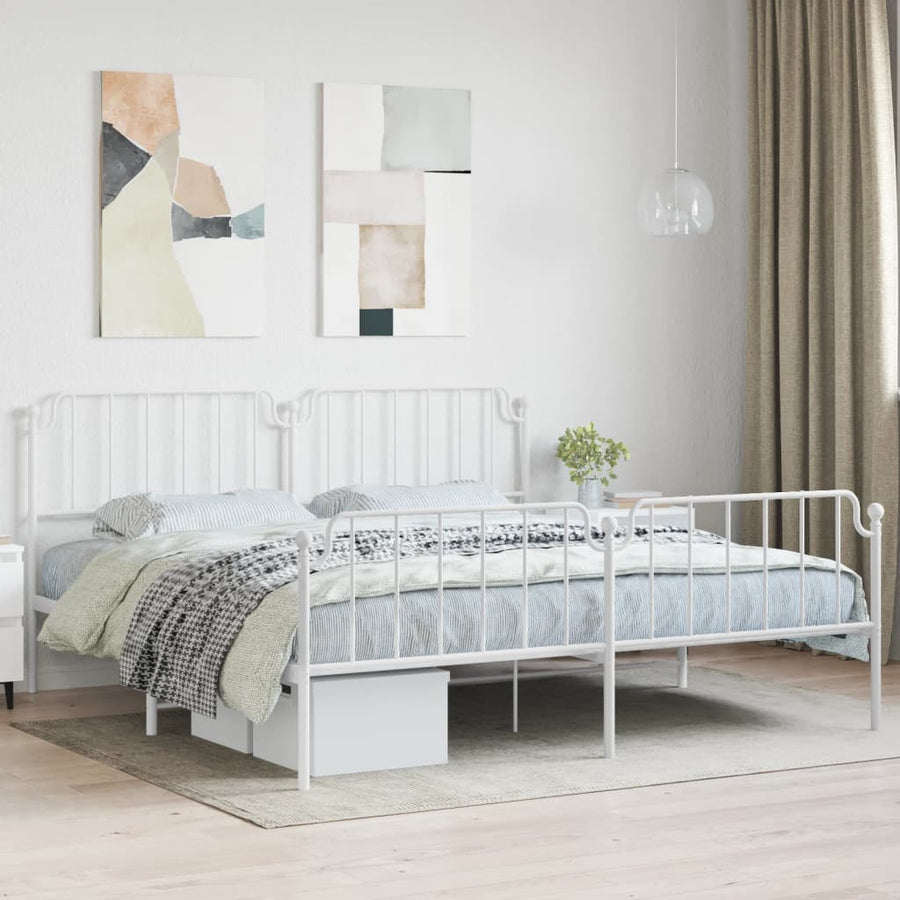 Bedframe Met Hoofd- En Voeteneinde Metaal 193 x 203 cm Wit met hoofdbord & voetbord