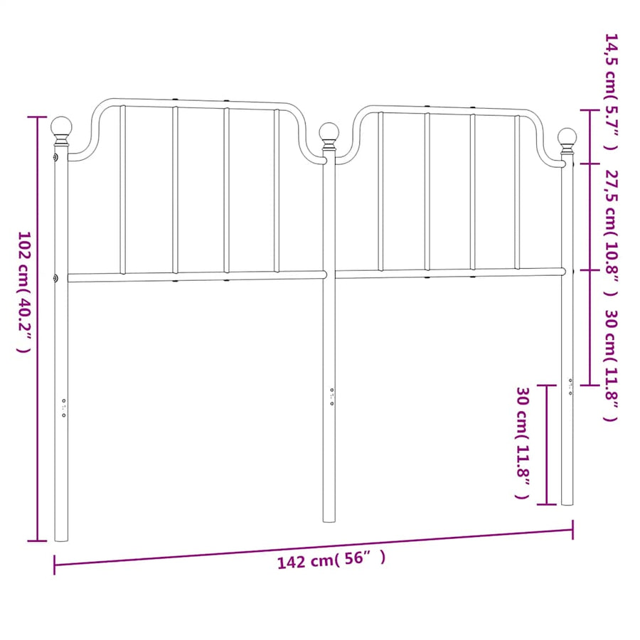 Vervangend hoofdbord 135 cm metaal wit