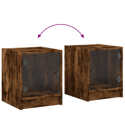 Nachtkastje Met Glazen Deur 35X37X42 Cm Kleurig Gerookt eiken 1