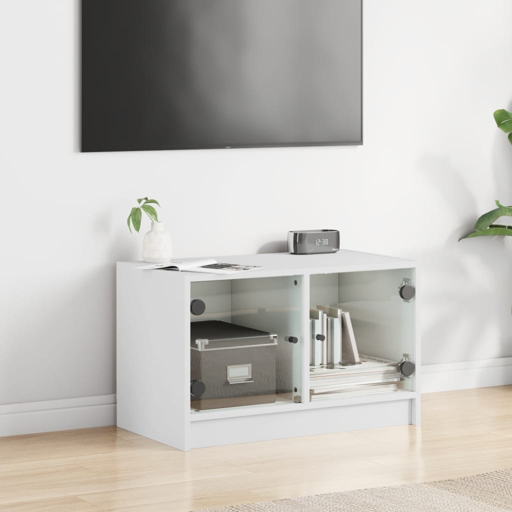 Tv-Meubel Met Glazen Deuren 68X37X42 Cm Wit