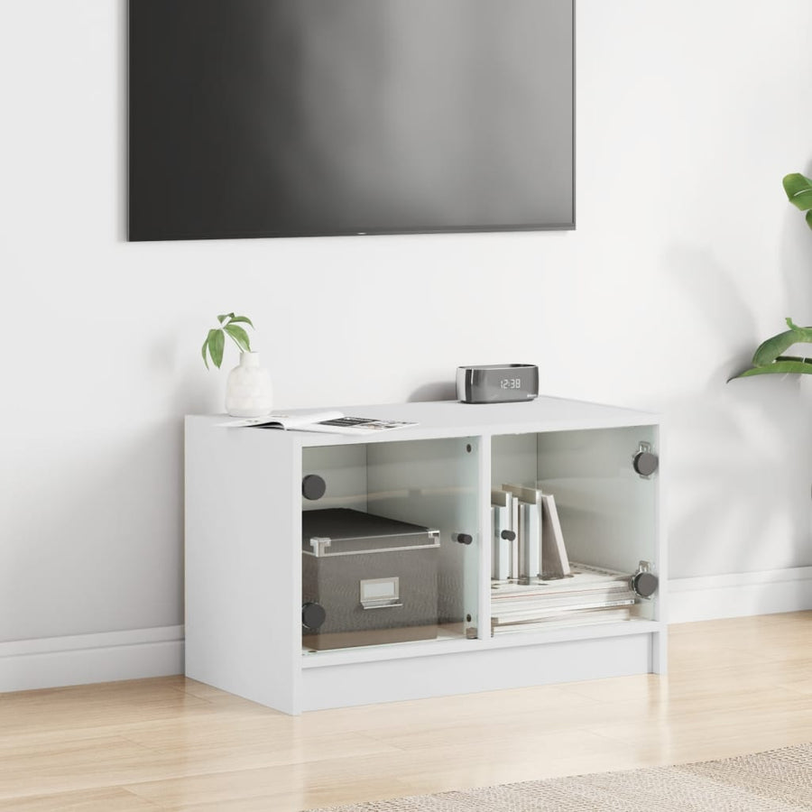 Tv-Meubel Met Glazen Deuren 68X37X42 Cm Wit