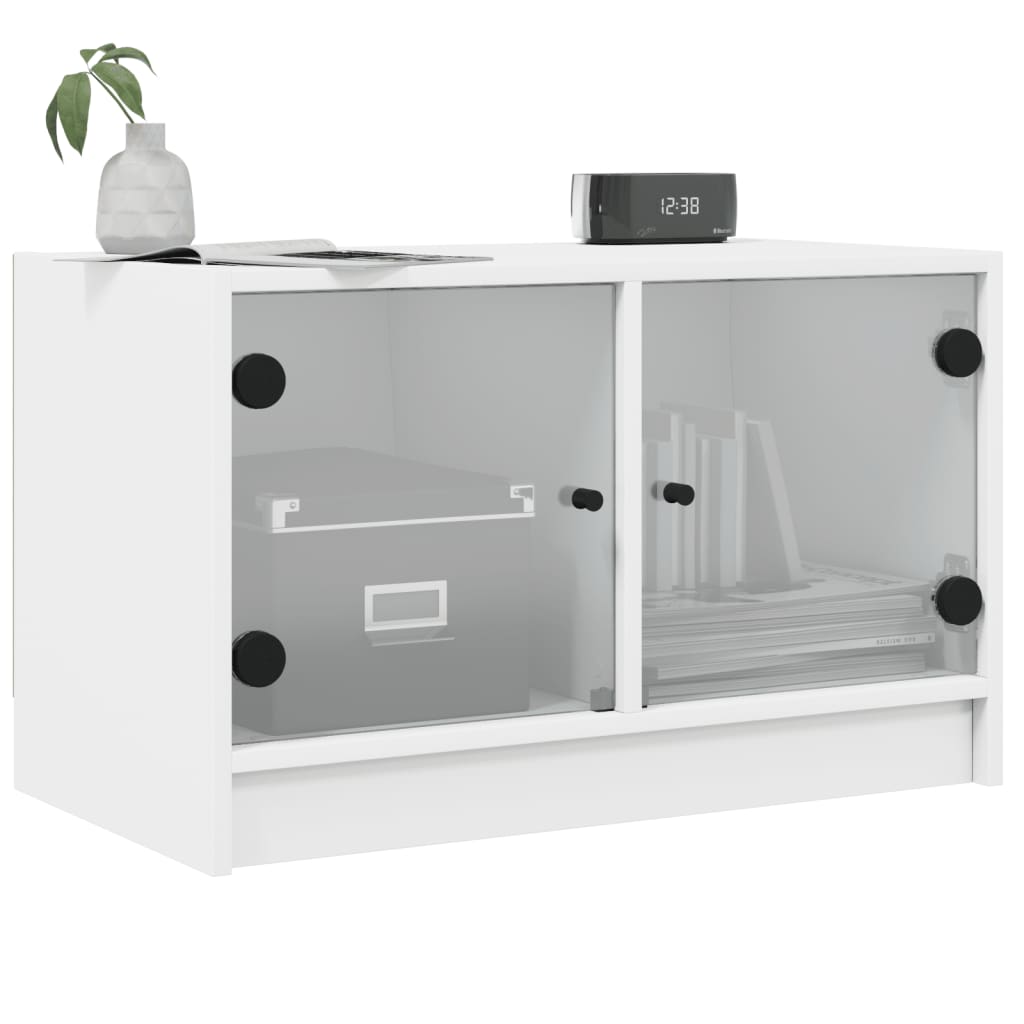 Tv-Meubel Met Glazen Deuren 68X37X42 Cm Wit