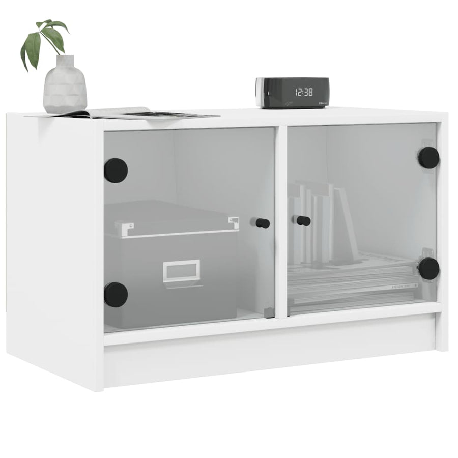 Tv-Meubel Met Glazen Deuren 68X37X42 Cm Wit