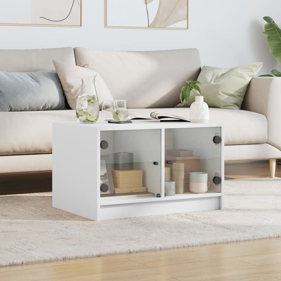 Salontafel Met Glazen Deuren 68X50X42 Cm Wit