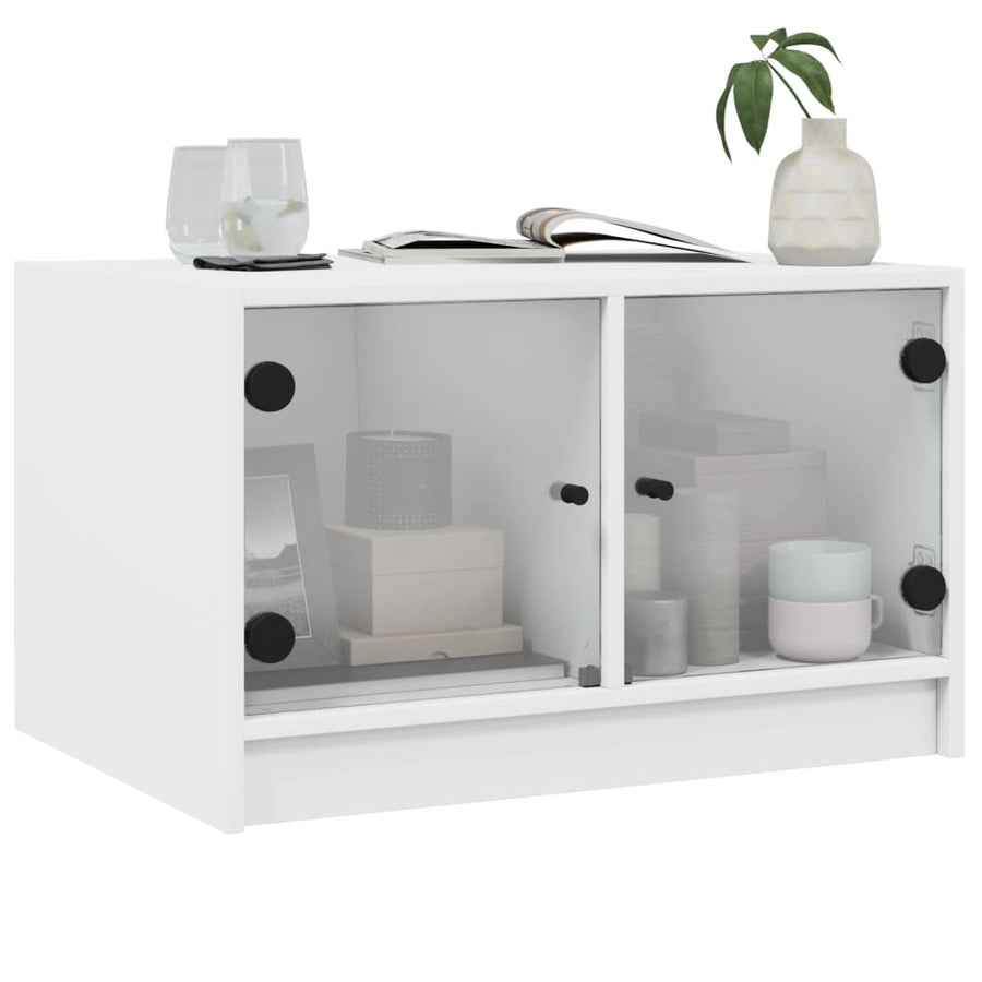 Salontafel Met Glazen Deuren 68X50X42 Cm Wit