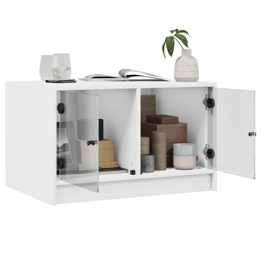 Salontafel Met Glazen Deuren 68X50X42 Cm Wit