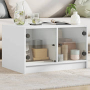 Salontafel 68x50x42 cm wit met glazen deuren