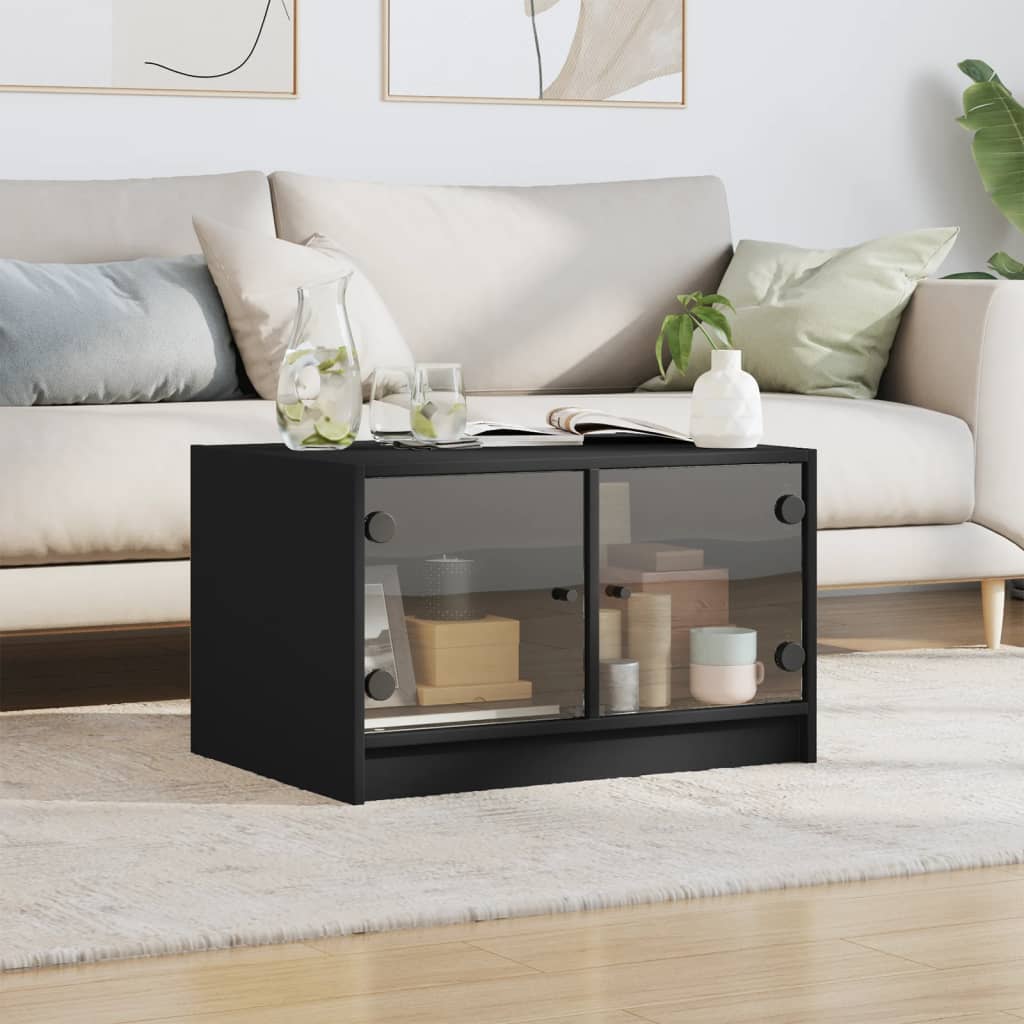Salontafel Met Glazen Deuren 68X50X42 Cm Zwart