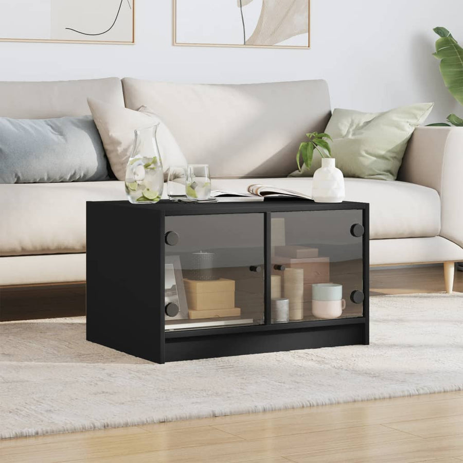 Salontafel Met Glazen Deuren 68X50X42 Cm Zwart
