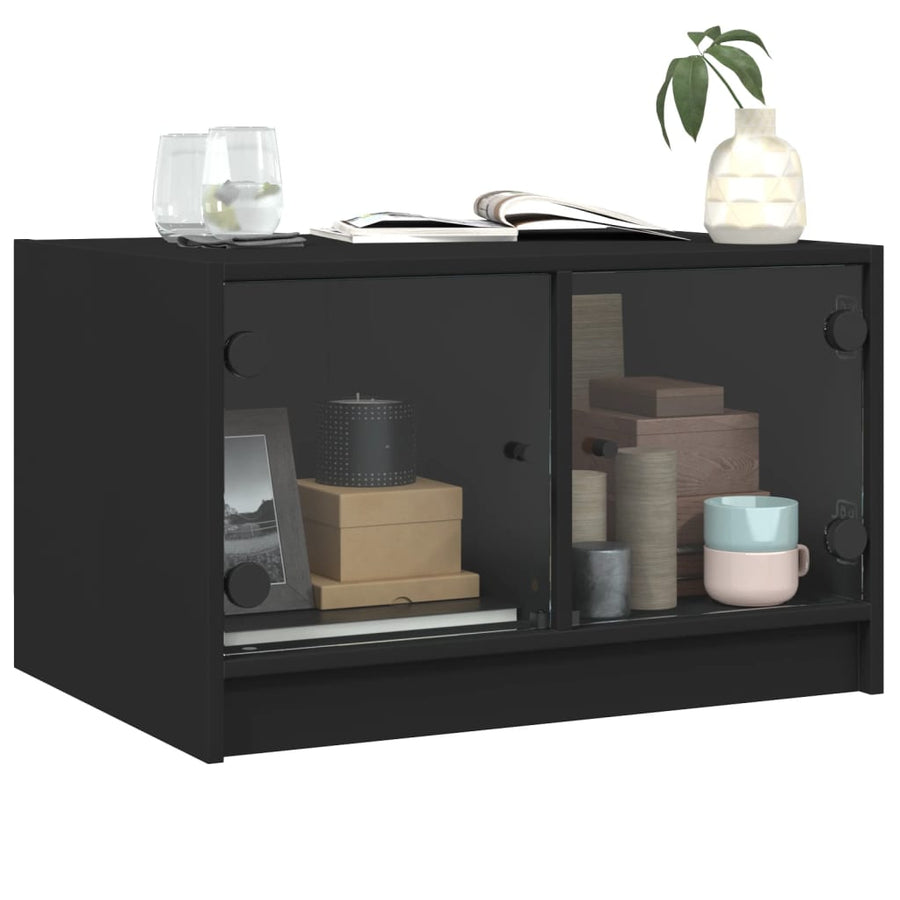 Salontafel Met Glazen Deuren 68X50X42 Cm Zwart