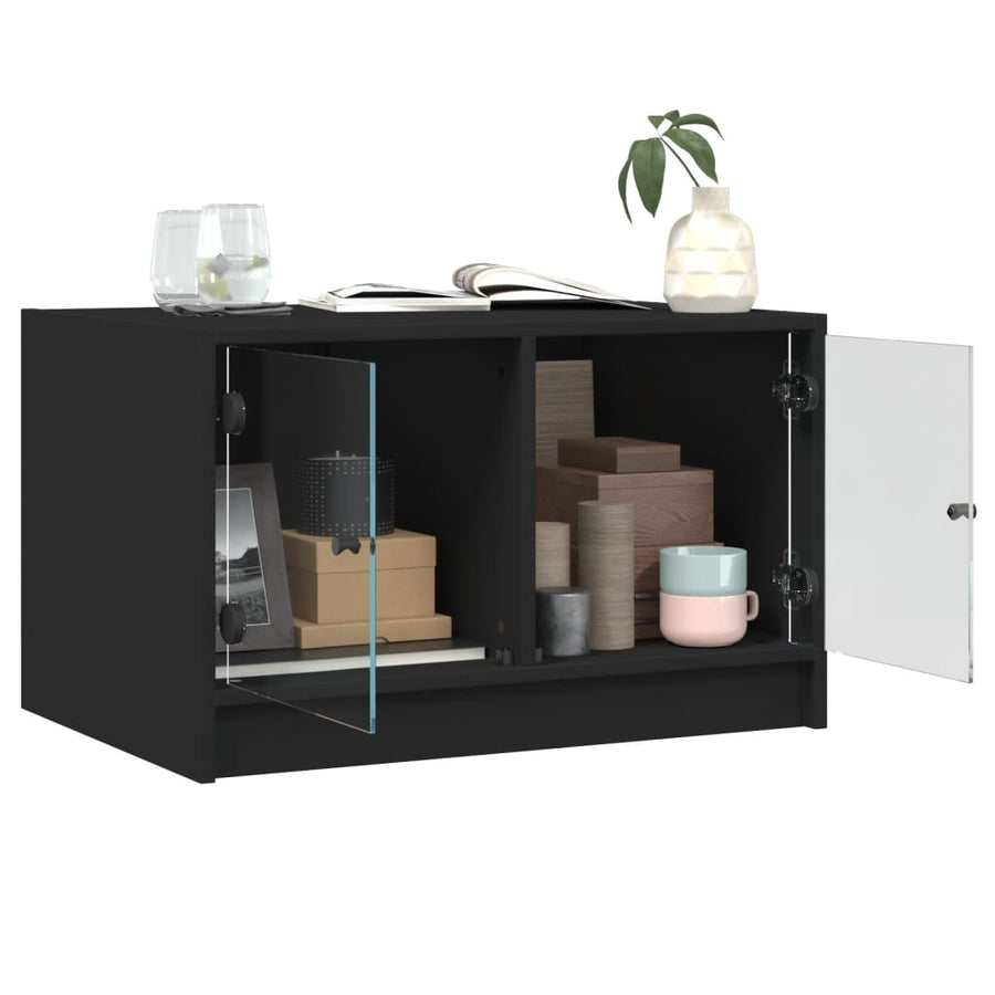 Salontafel Met Glazen Deuren 68X50X42 Cm Zwart
