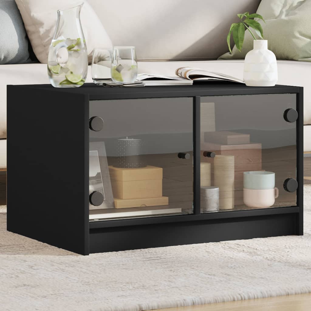 Salontafel Met Glazen Deuren 68X50X42 Cm Zwart
