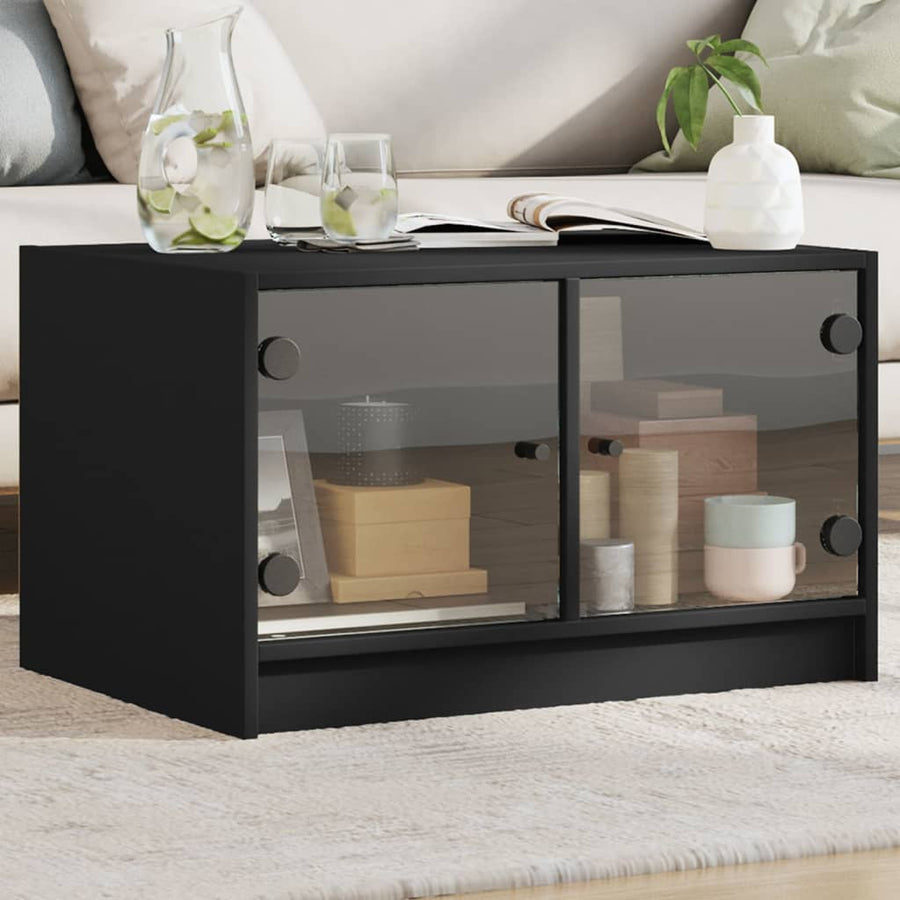 Salontafel Met Glazen Deuren 68X50X42 Cm Zwart