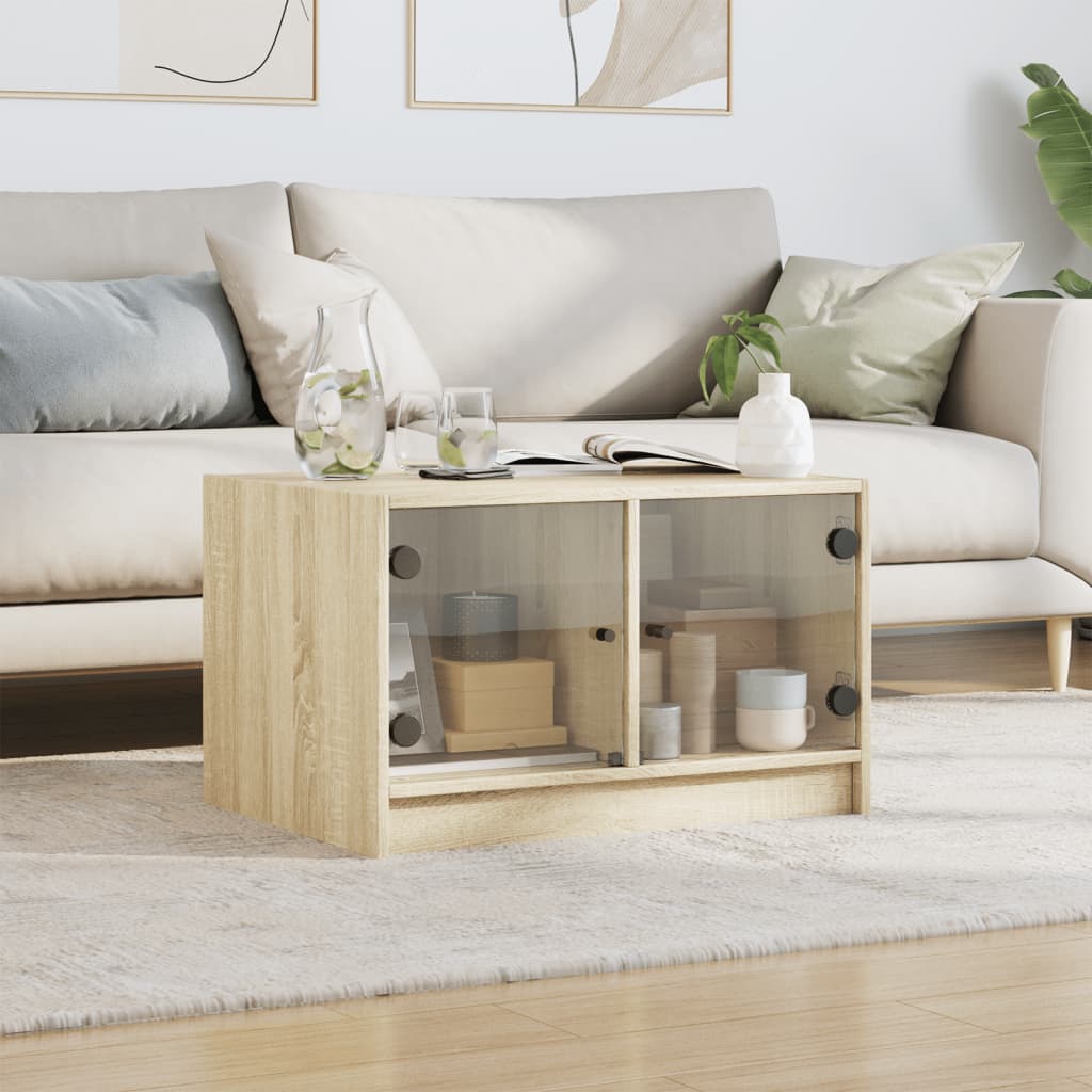 Salontafel Met Glazen Deuren 68X50X42 Cm Kleurig Sonoma eiken