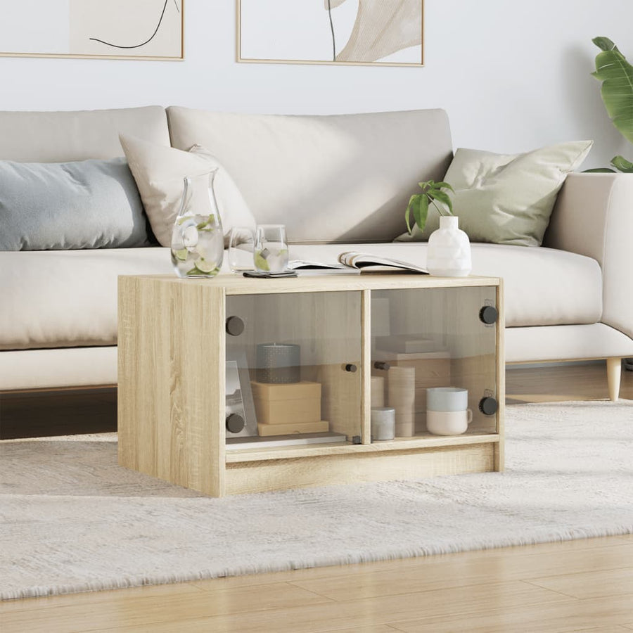 Salontafel Met Glazen Deuren 68X50X42 Cm Kleurig Sonoma eiken