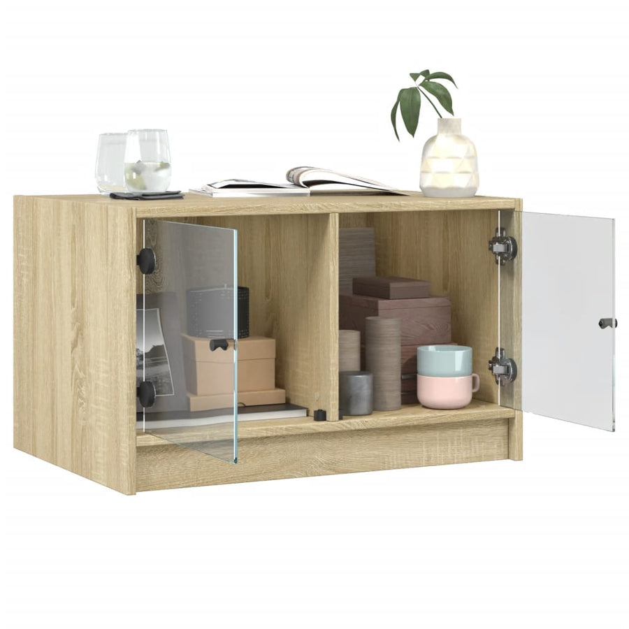 Salontafel Met Glazen Deuren 68X50X42 Cm Kleurig Sonoma eiken