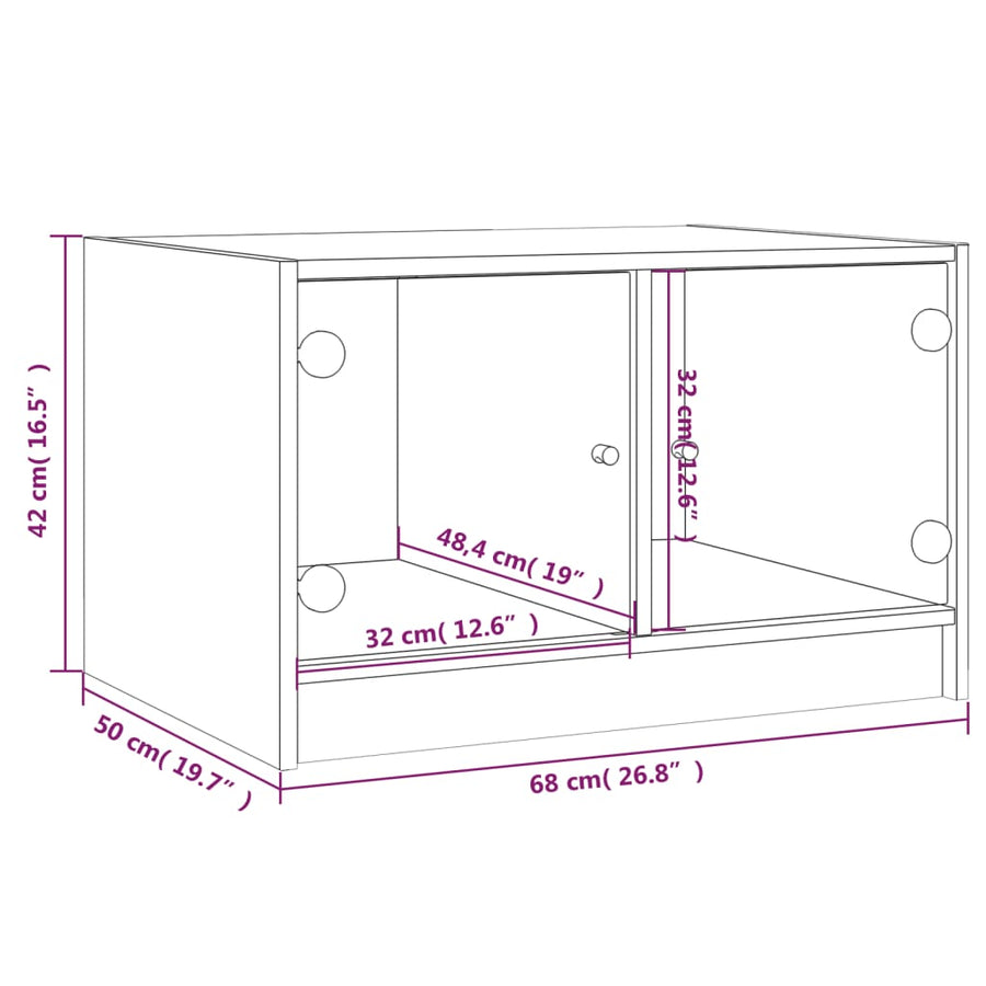 Salontafel Met Glazen Deuren 68X50X42 Cm Kleurig Sonoma eiken