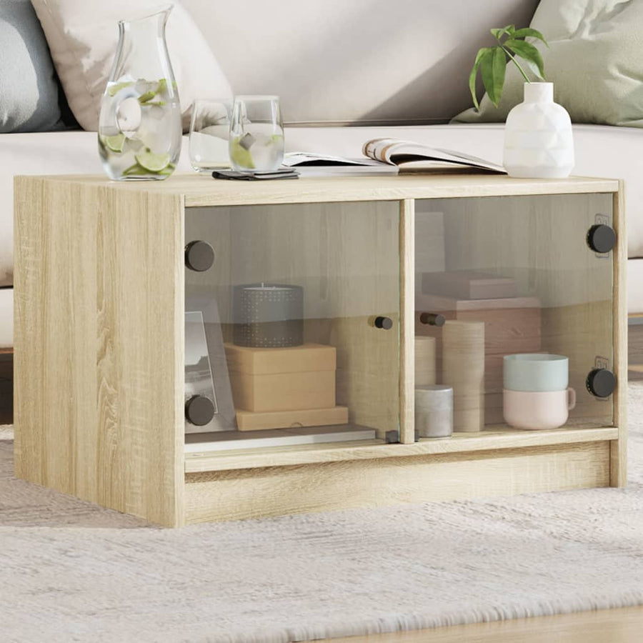 Salontafel Met Glazen Deuren 68X50X42 Cm Kleurig Sonoma eiken