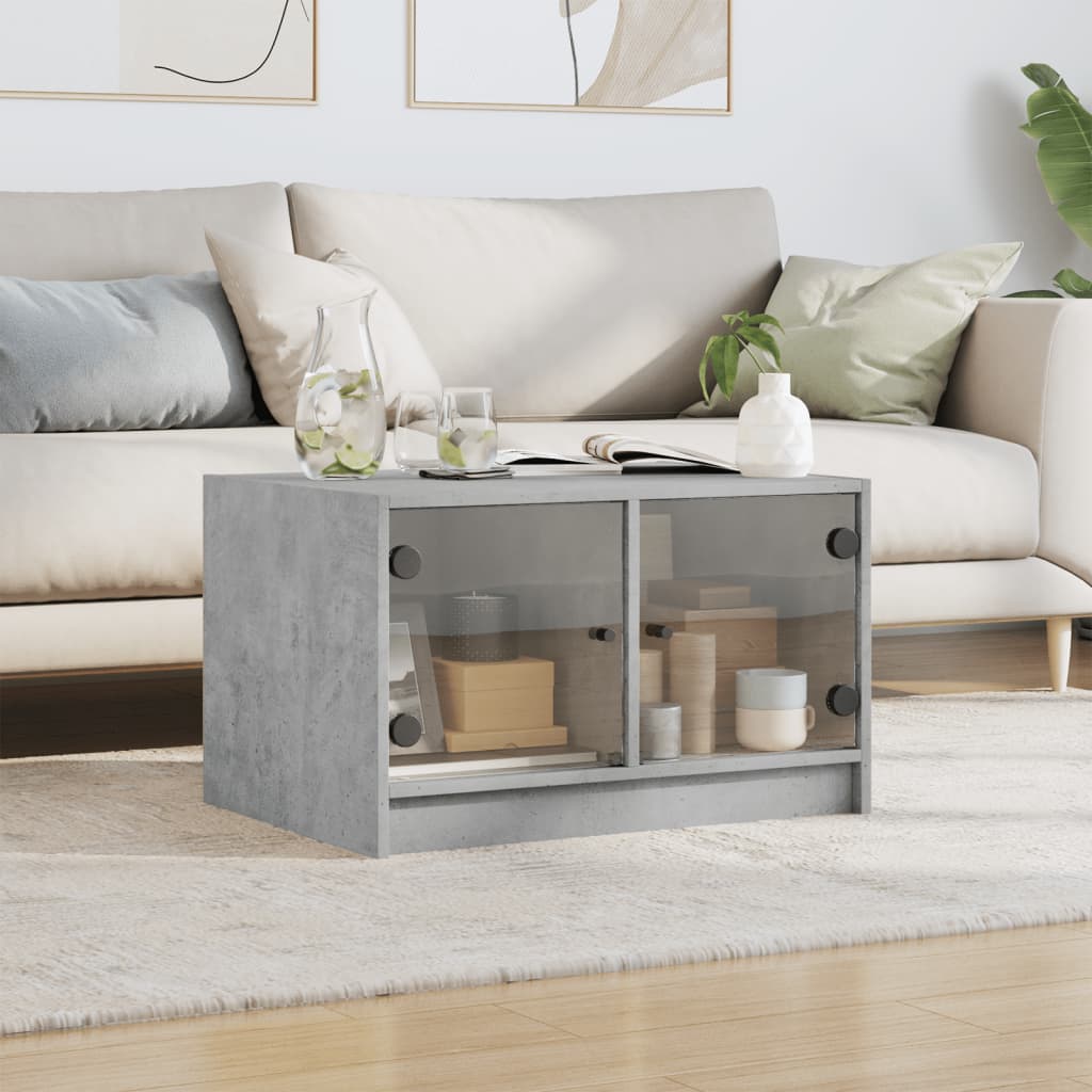 Salontafel Met Glazen Deuren 68X50X42 Cm Betongrijs