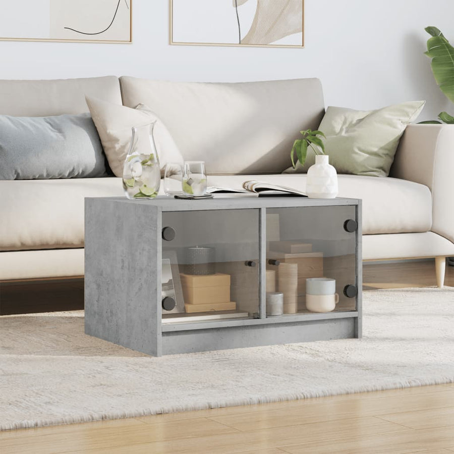 Salontafel Met Glazen Deuren 68X50X42 Cm Betongrijs
